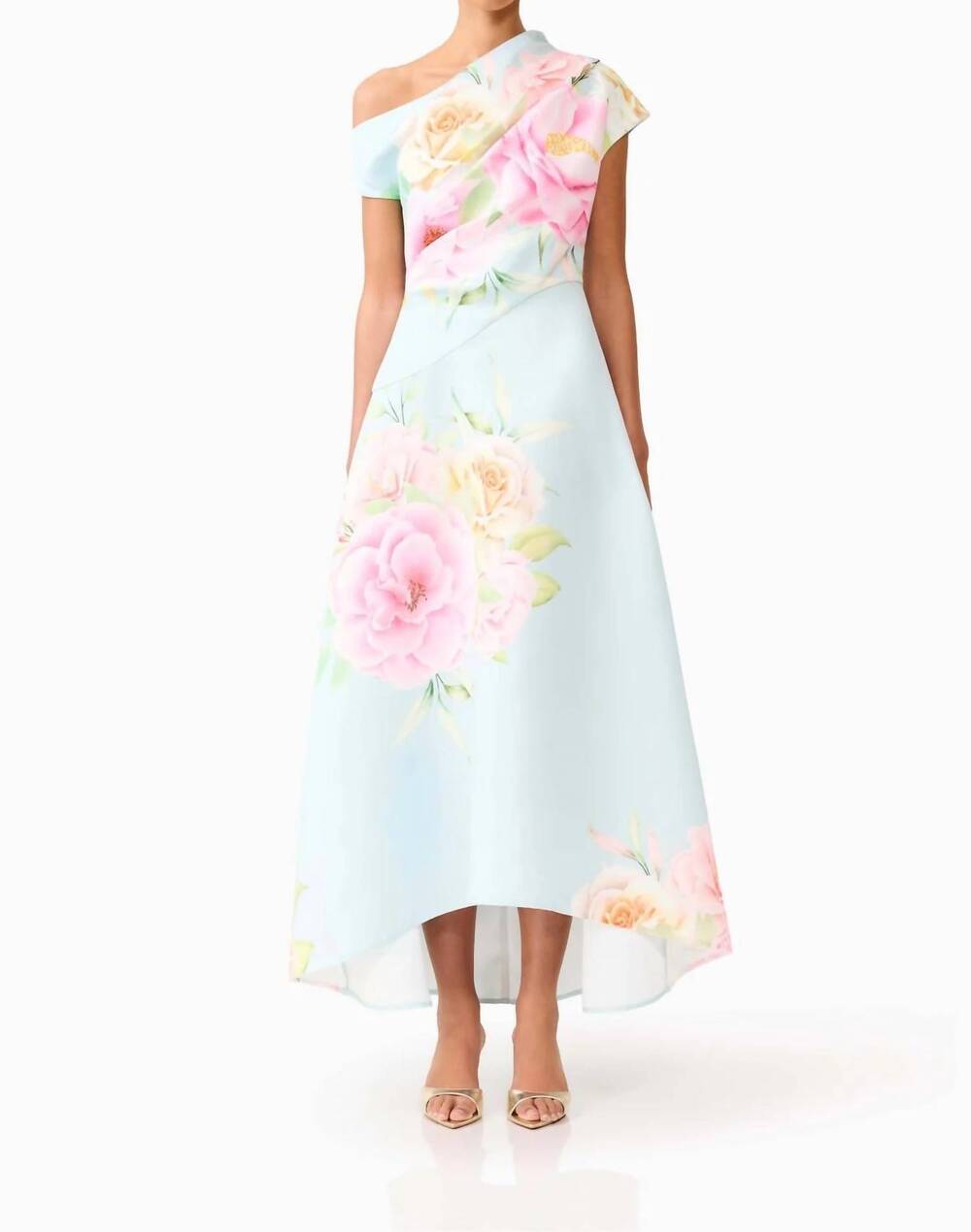 NEW ELLIATT harper asymmetrical gown in baby blue floral